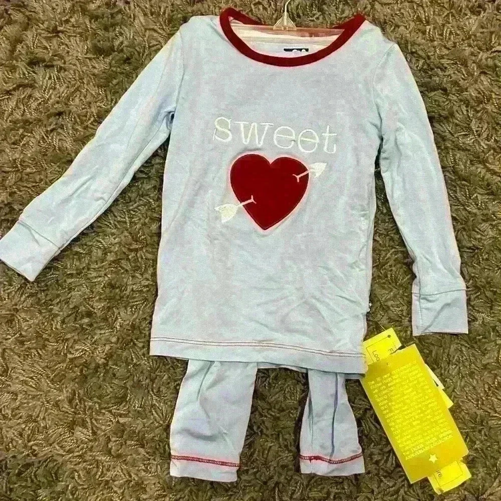 Valentine's Bamboo Long Sleeve Applique Pajama Set, Pond Sweet Heart. 2T NWT - Picture 3 of 6